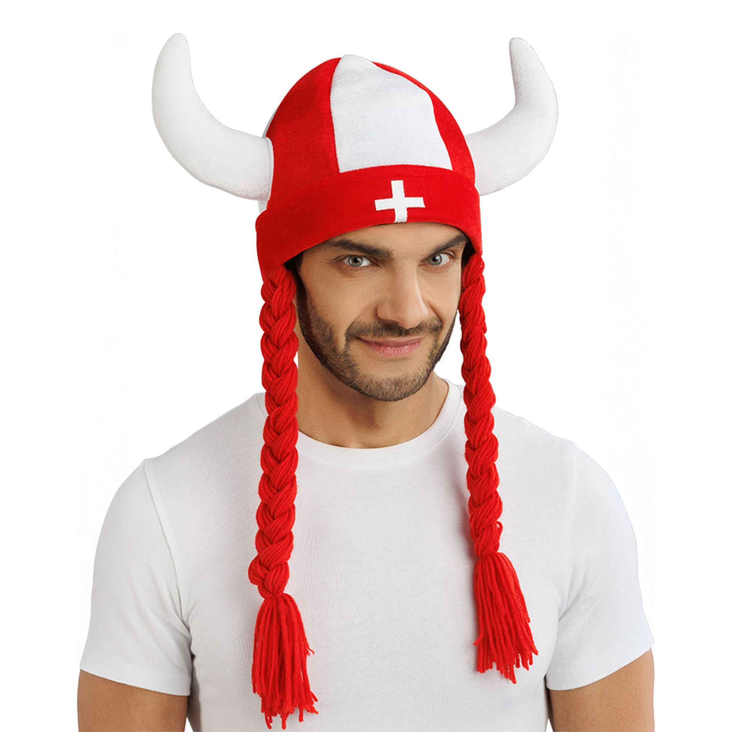 Bild föreställande produkten Vikingahjälm Schweiz med Flätor – One size
