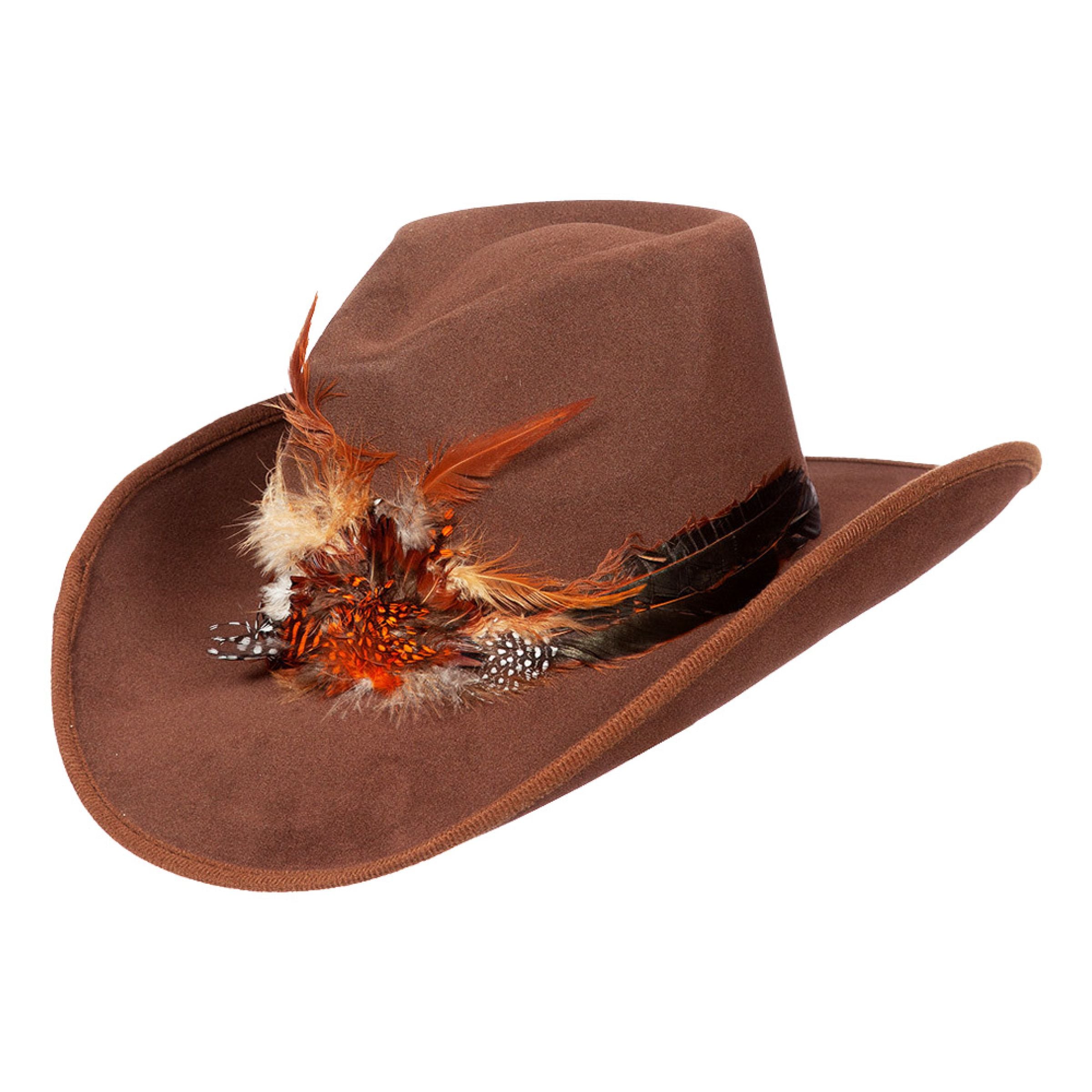 Bild föreställande produkten Western Cowboyhatt Brun med Fjädrar – One size